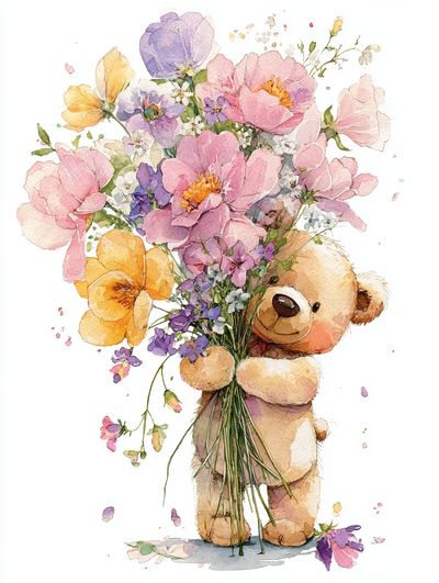 Teddy Bear Bouquet Watercolor Poster. poster print