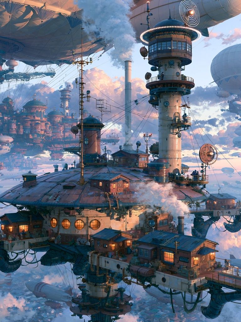 Floating Sky City Sci-Fi Illustration Poster. poster detail