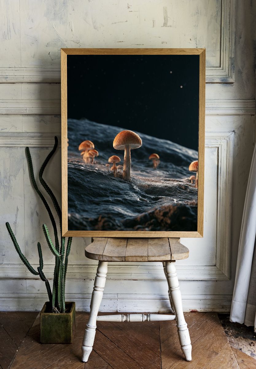 Mushroom Moonscape Illustration Poster. — room view 1