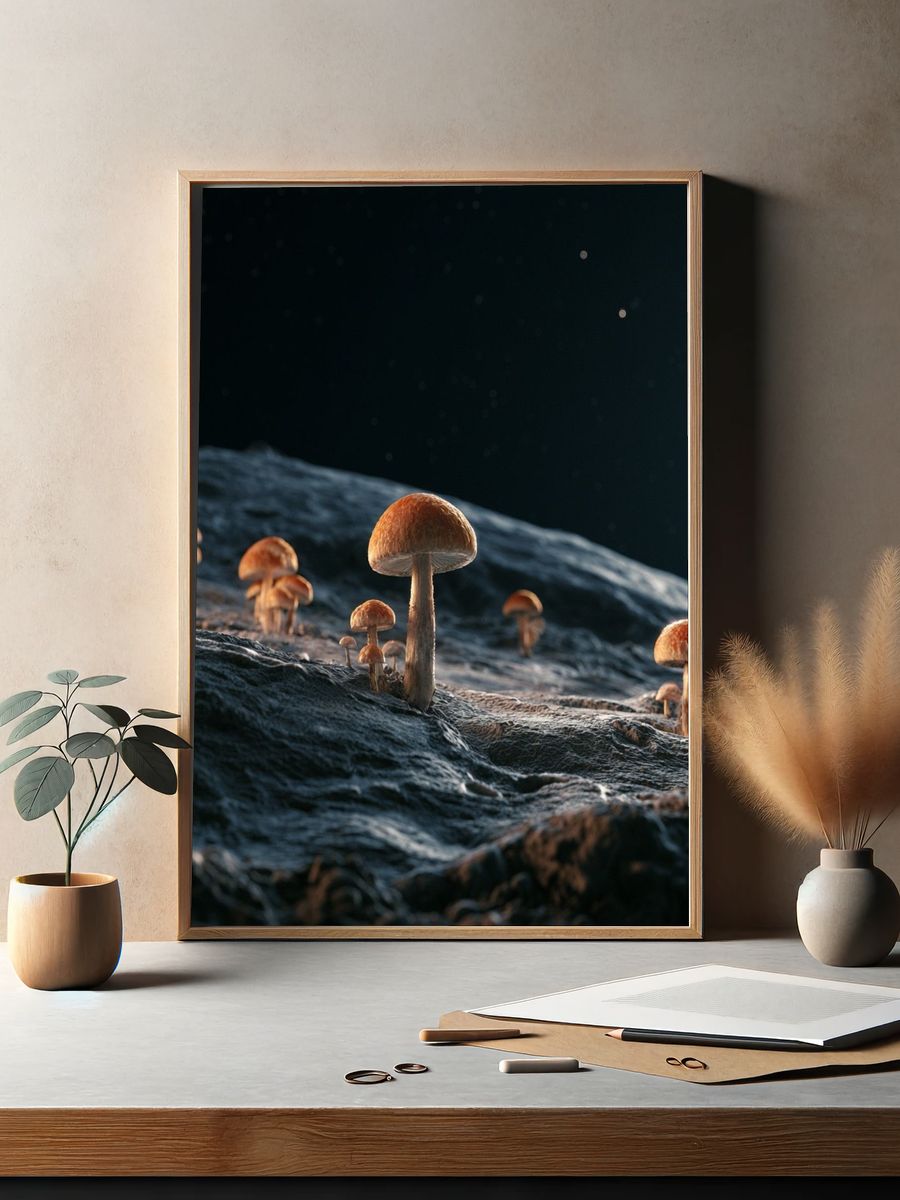 Mushroom Moonscape Illustration Poster. — room view 2