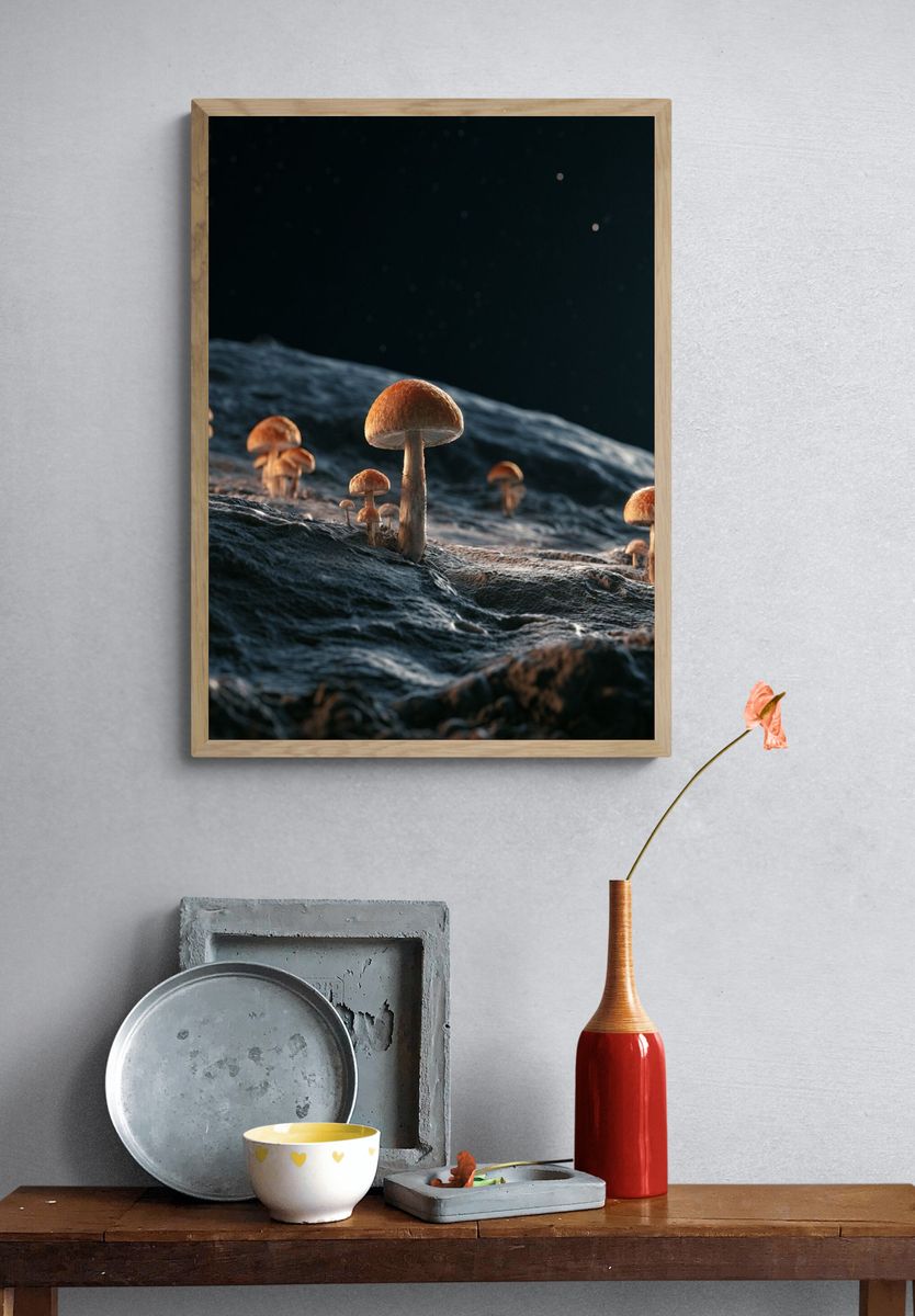 Mushroom Moonscape Illustration Poster. — room view 3