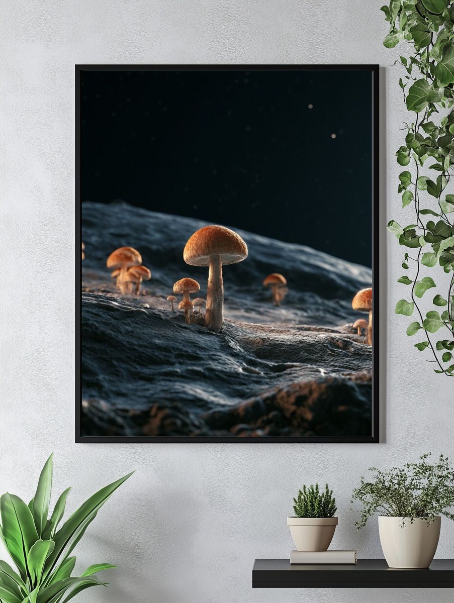 Mushroom Moonscape Illustration Poster. — room view 4