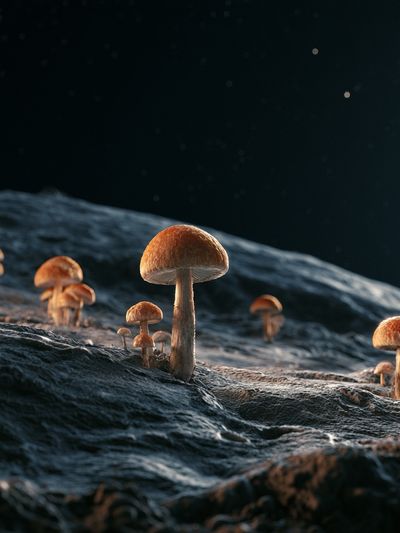 Mushroom Moonscape Illustration Poster.