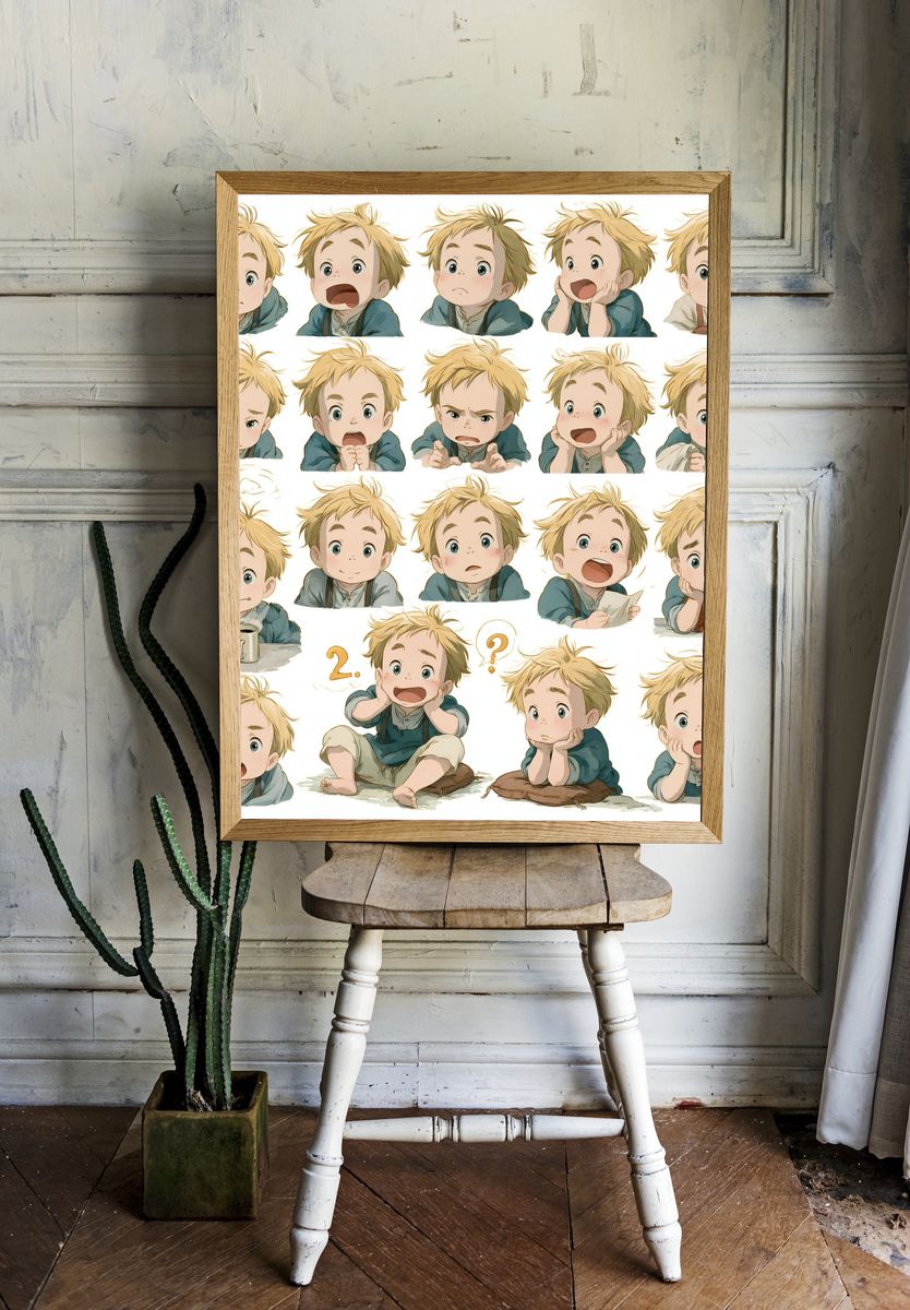 Emotional Boy Expressions Illustration Poster. — room view 1