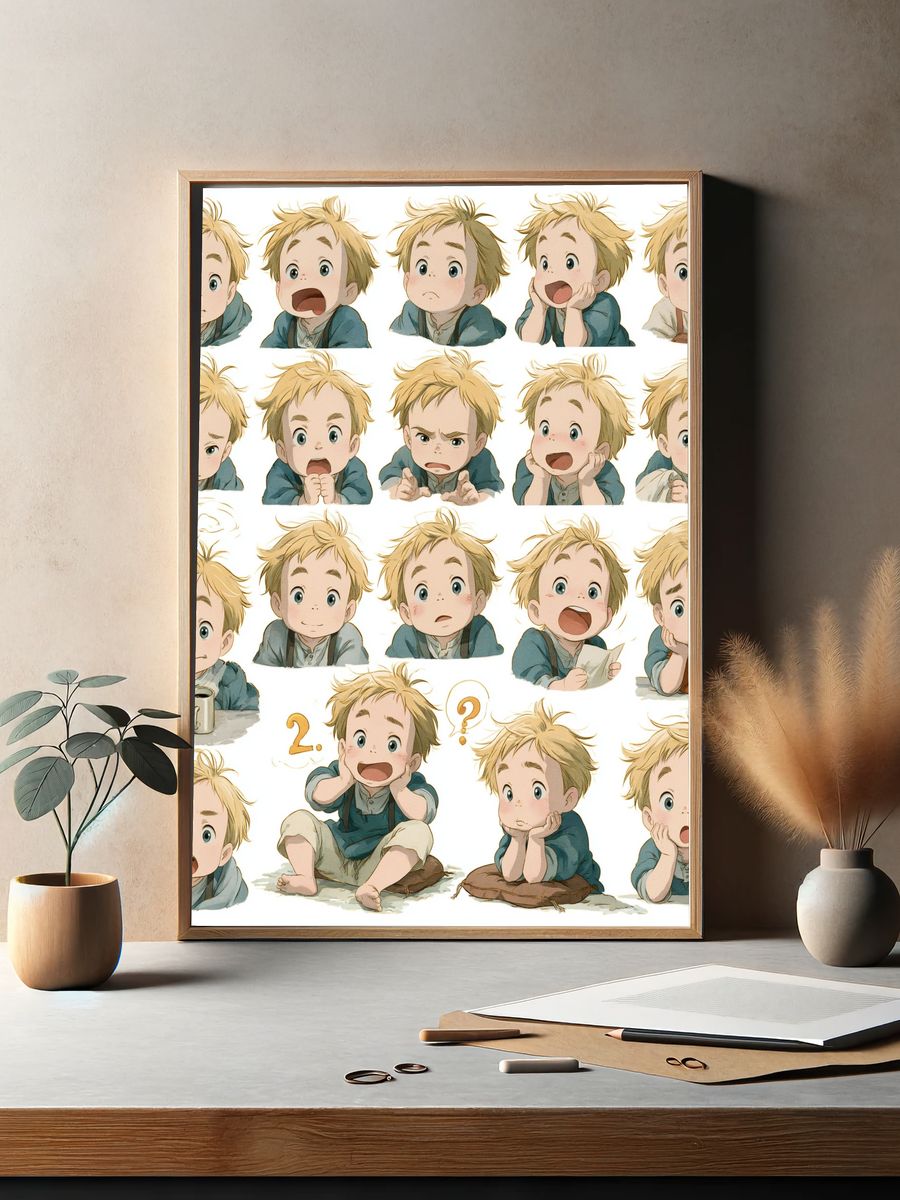 Emotional Boy Expressions Illustration Poster. — room view 2