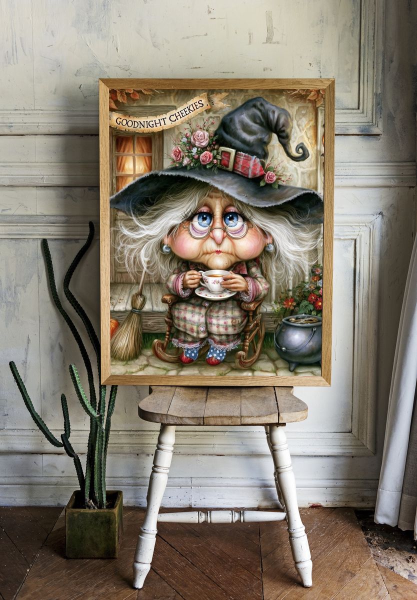 Goodnight Cheekies Witch Illustration Poster. room preview