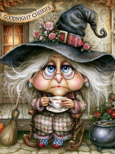 Goodnight Cheekies Witch Illustration Poster.