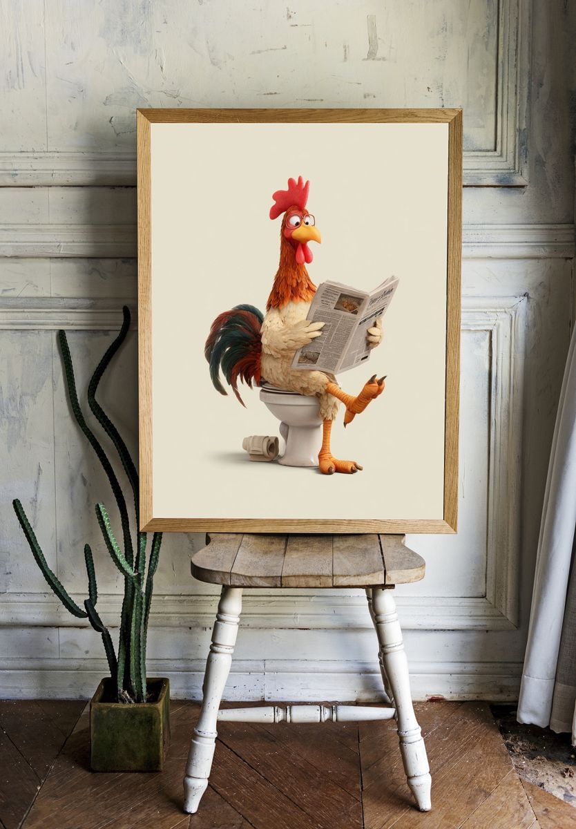 Reading Rooster Illustration Poster. room preview