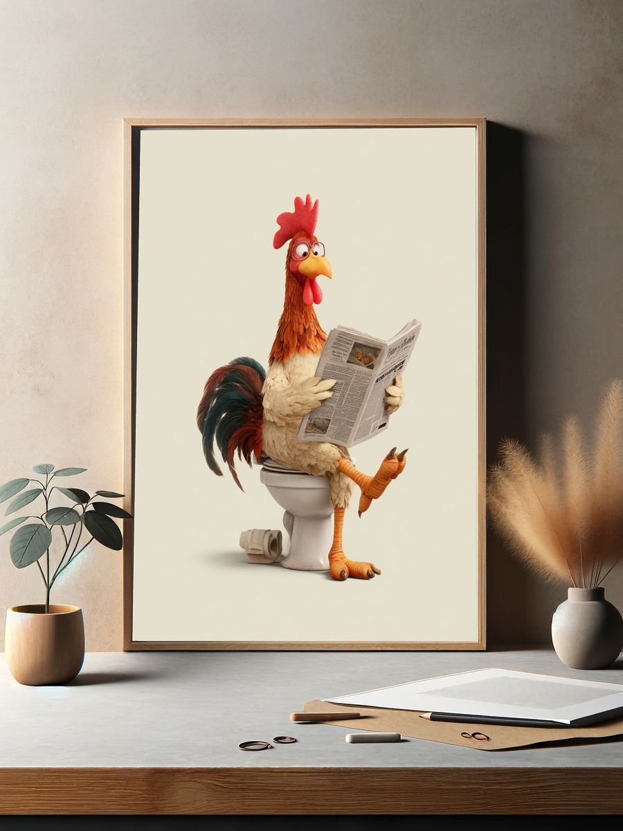 Reading Rooster Illustration Poster. — room view 2