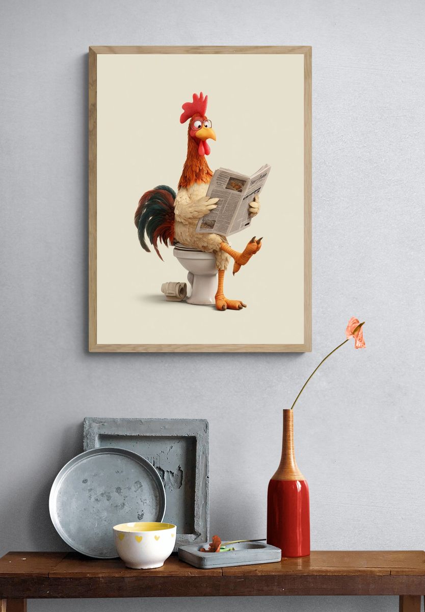 Reading Rooster Illustration Poster. — room view 3
