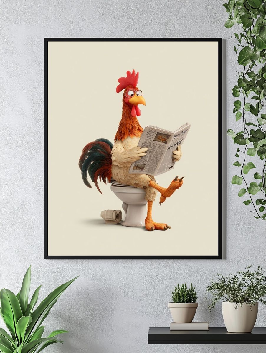 Reading Rooster Illustration Poster. — room view 4
