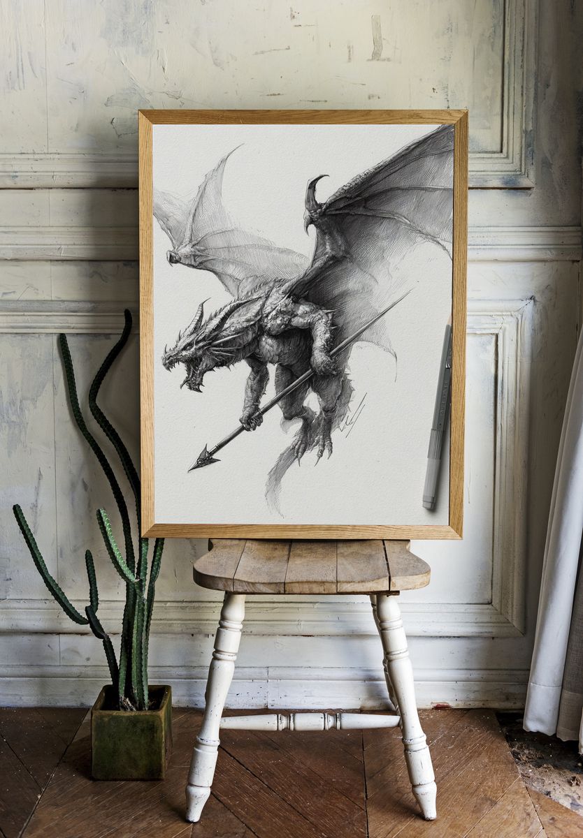 Dragon Sketch Illustration Poster. room preview