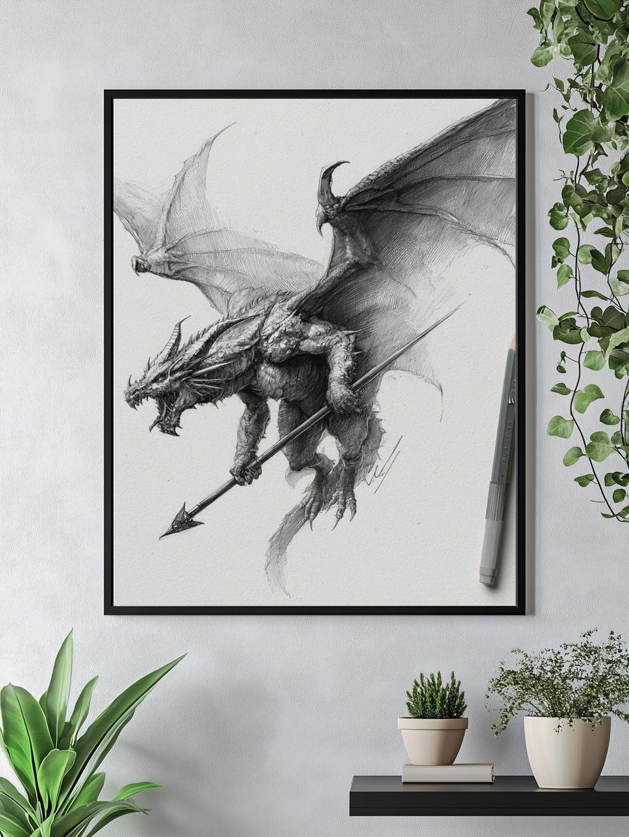Dragon Sketch Illustration Poster. — room view 4