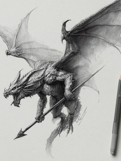 Dragon Sketch Illustration Poster.