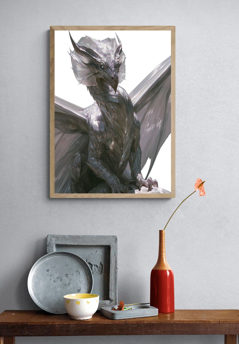 Silver Dragon Digital-Art Poster. — room view 3