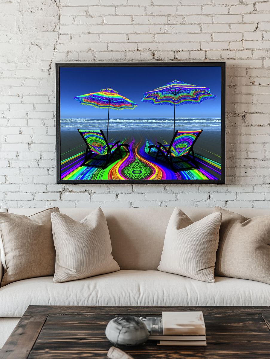 Neon Beach Lounge Illustration Poster. room preview