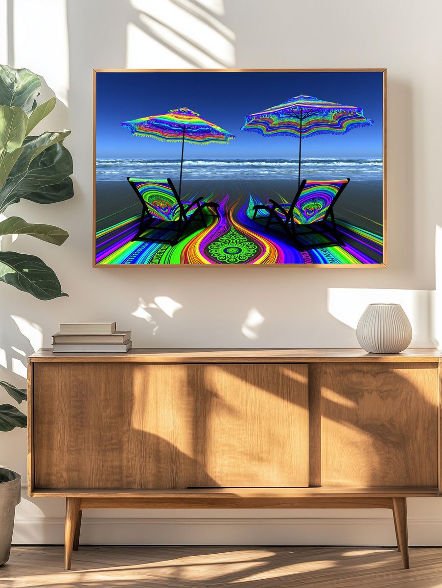 Neon Beach Lounge Illustration Poster. — room view 3