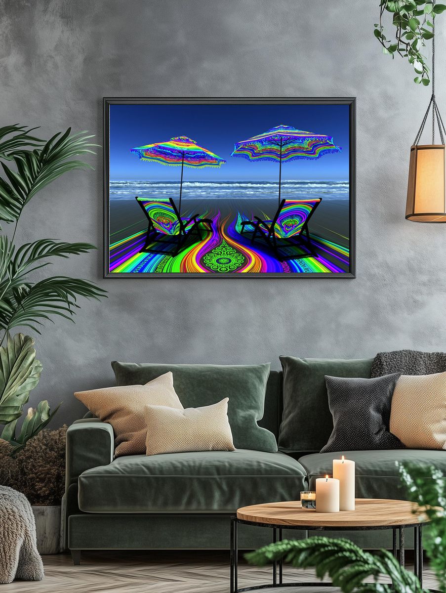 Neon Beach Lounge Illustration Poster. — room view 4