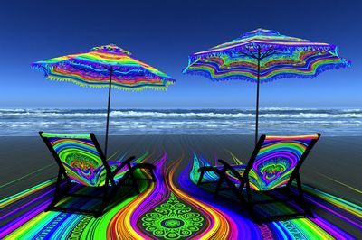 Neon Beach Lounge Illustration Poster.