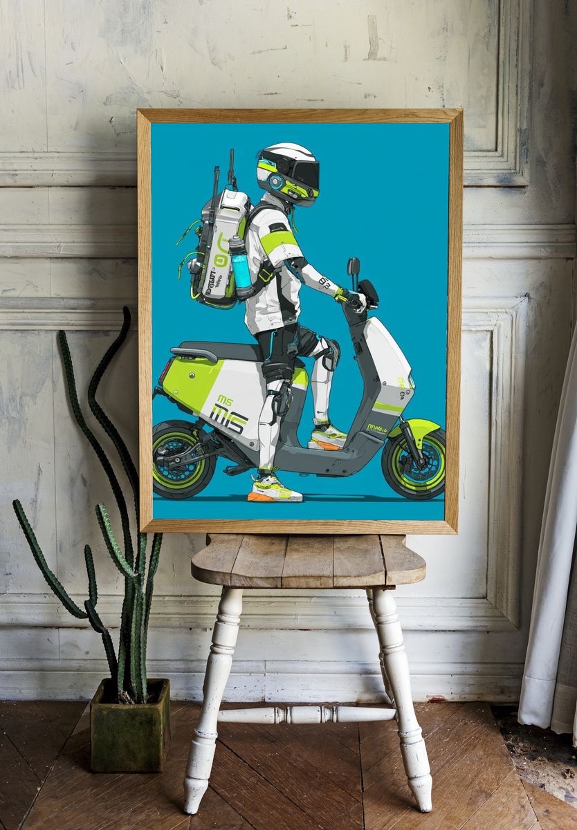 Futuristic Scooter Rider Illustration Poster. — room view 1