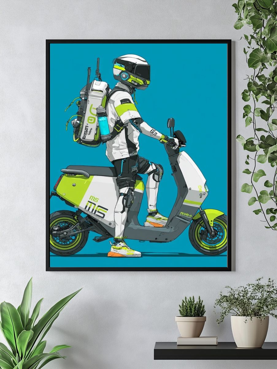 Futuristic Scooter Rider Illustration Poster. — room view 4