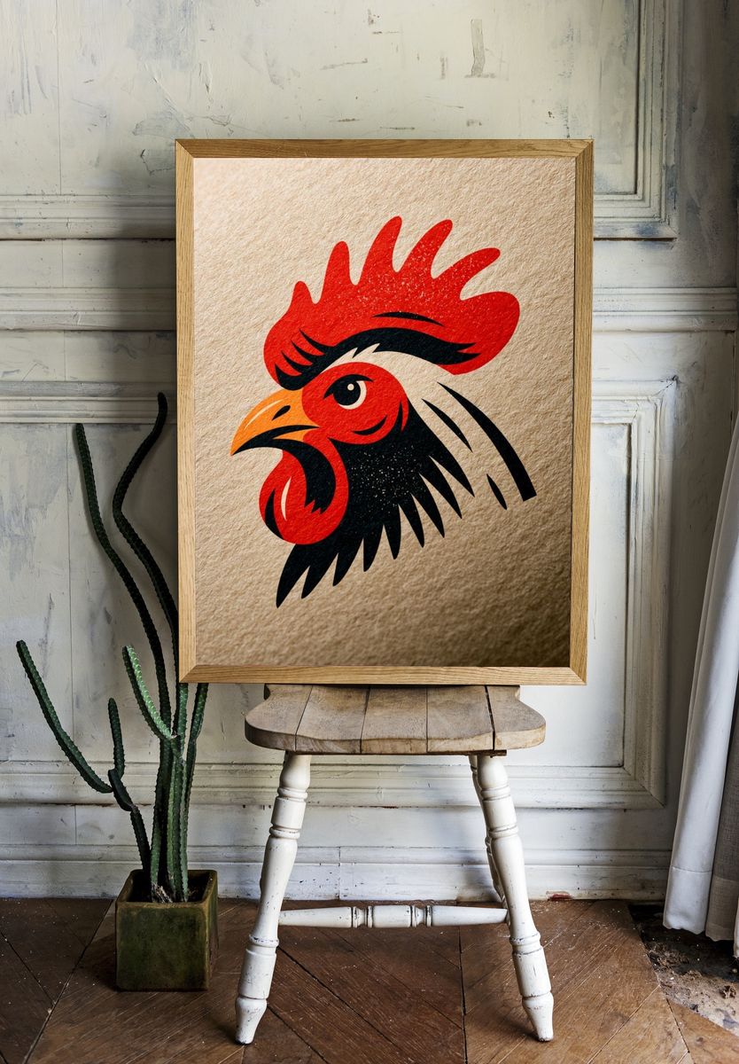 Rooster Head Illustration Poster. — room view 1