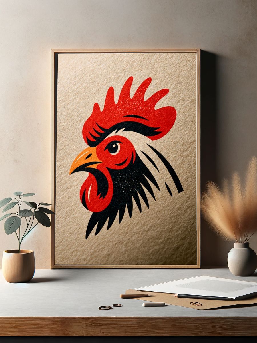 Rooster Head Illustration Poster. — room view 2