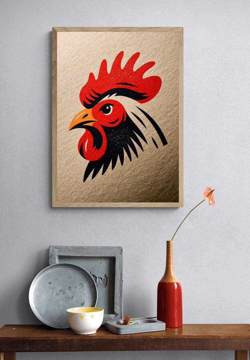Rooster Head Illustration Poster. — room view 3