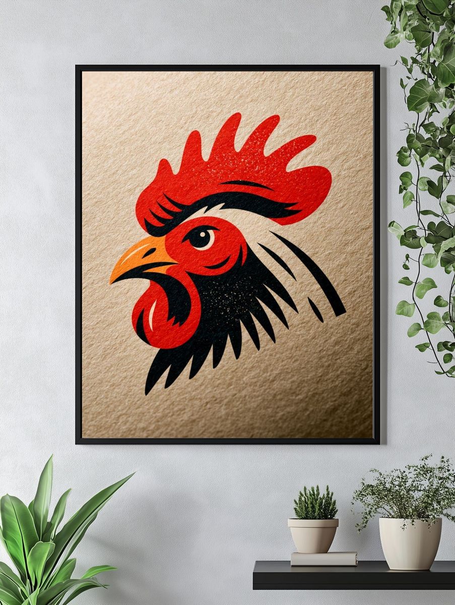 Rooster Head Illustration Poster. — room view 4