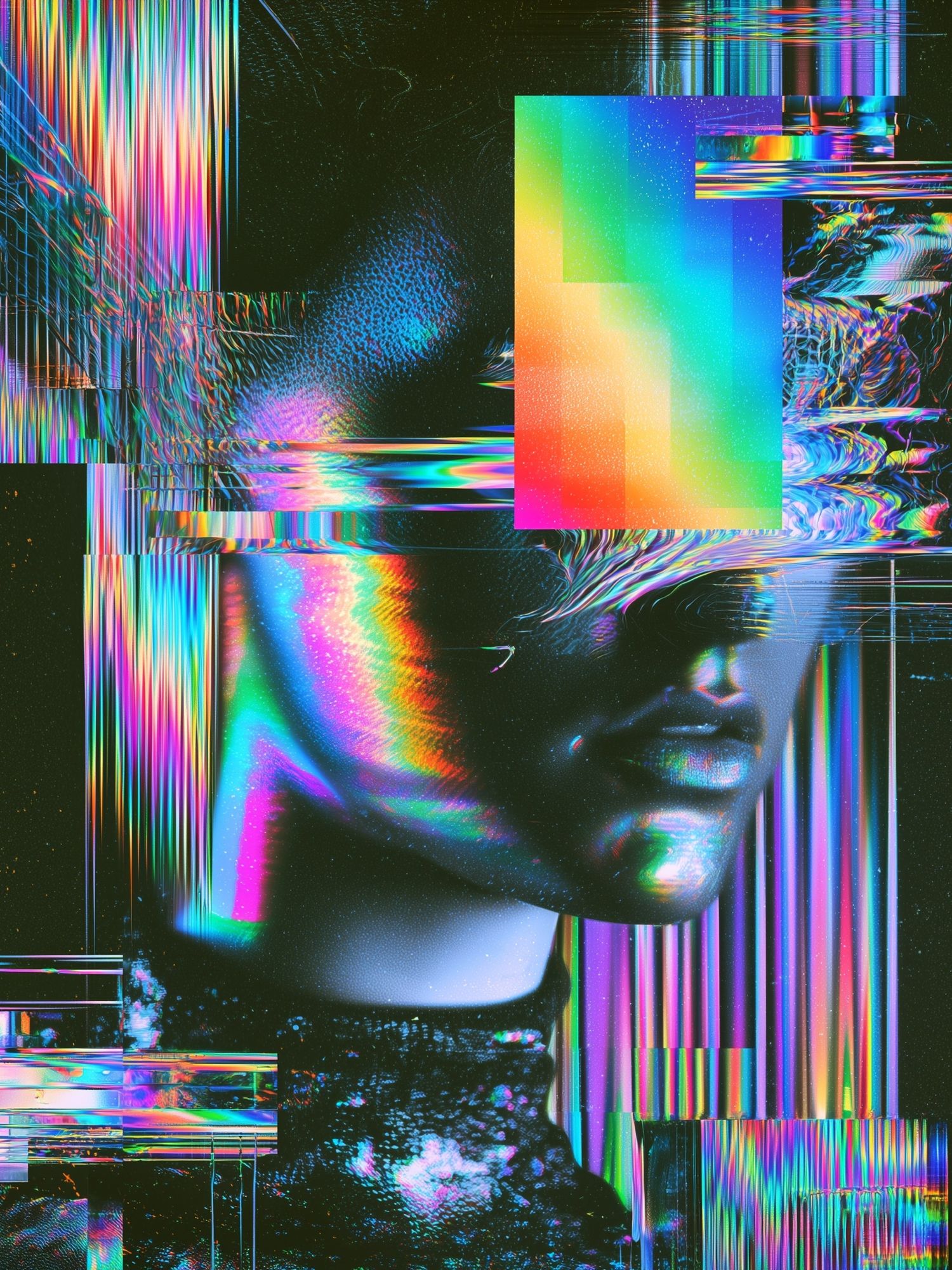Glitch Neon Portrait Poster. poster detail