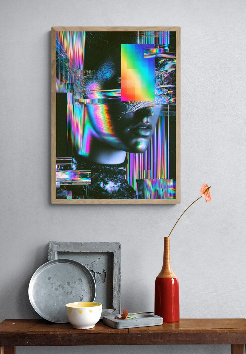 Glitch Neon Portrait Poster. — room view 3