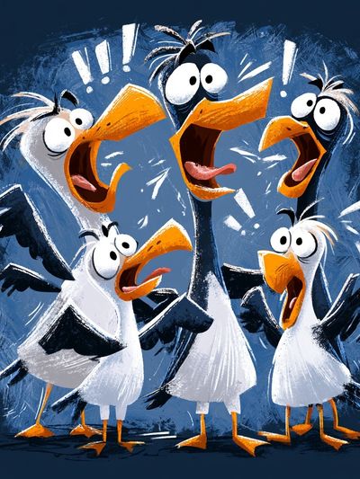 Surprised Seagulls Illustration Poster.