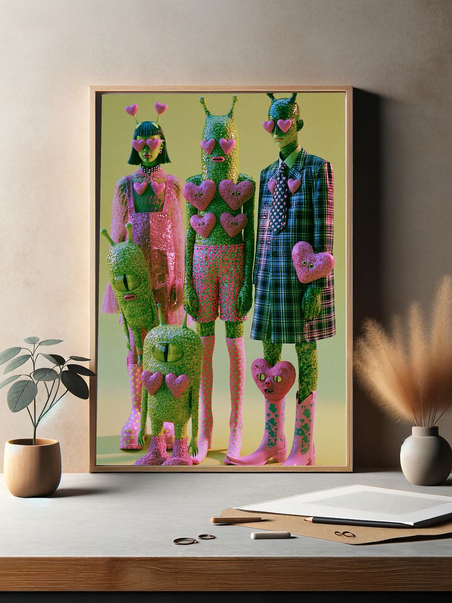 Surreal Heart Aliens Illustration Poster. — room view 2