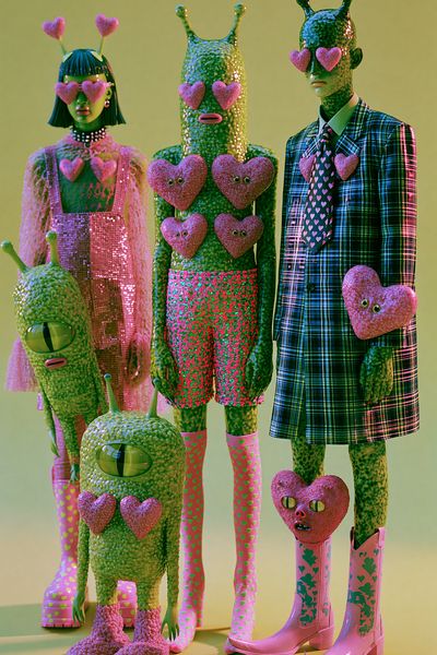Surreal Heart Aliens Illustration Poster.