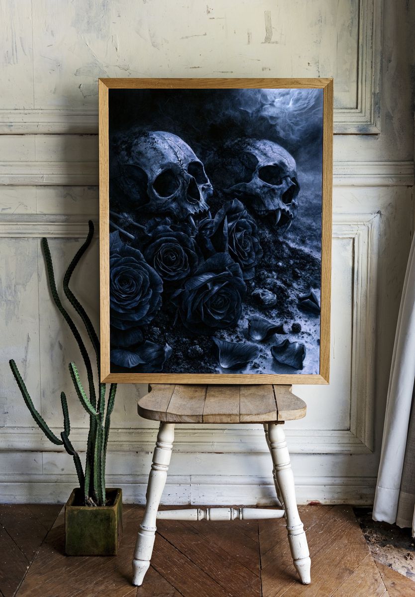 Skulls and Roses Dark Fantasy Poster. — room view 1