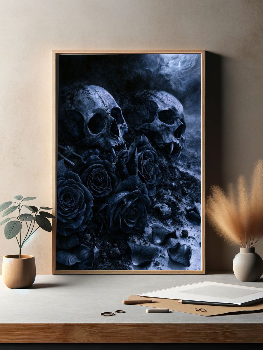 Skulls and Roses Dark Fantasy Poster. — room view 2