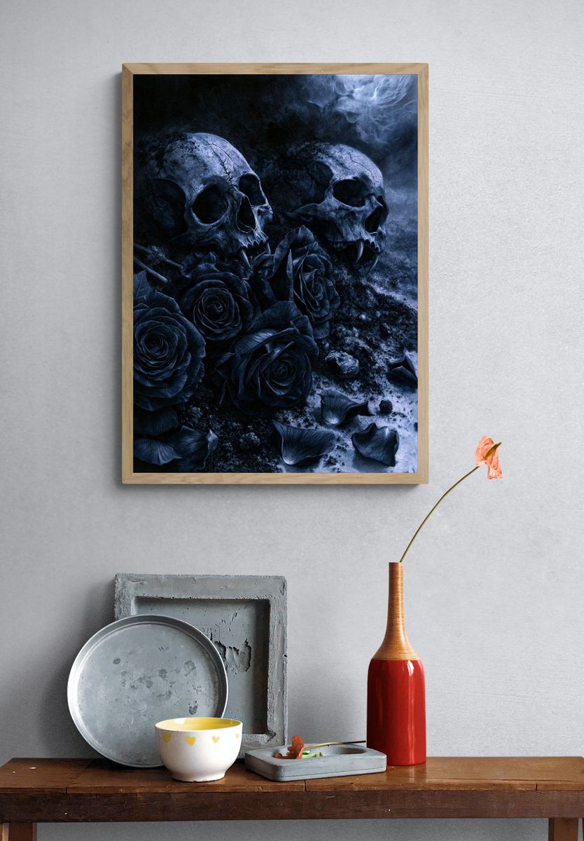 Skulls and Roses Dark Fantasy Poster. — room view 3