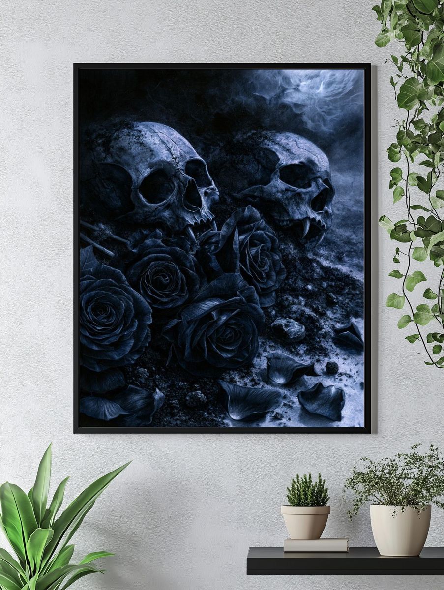 Skulls and Roses Dark Fantasy Poster. — room view 4