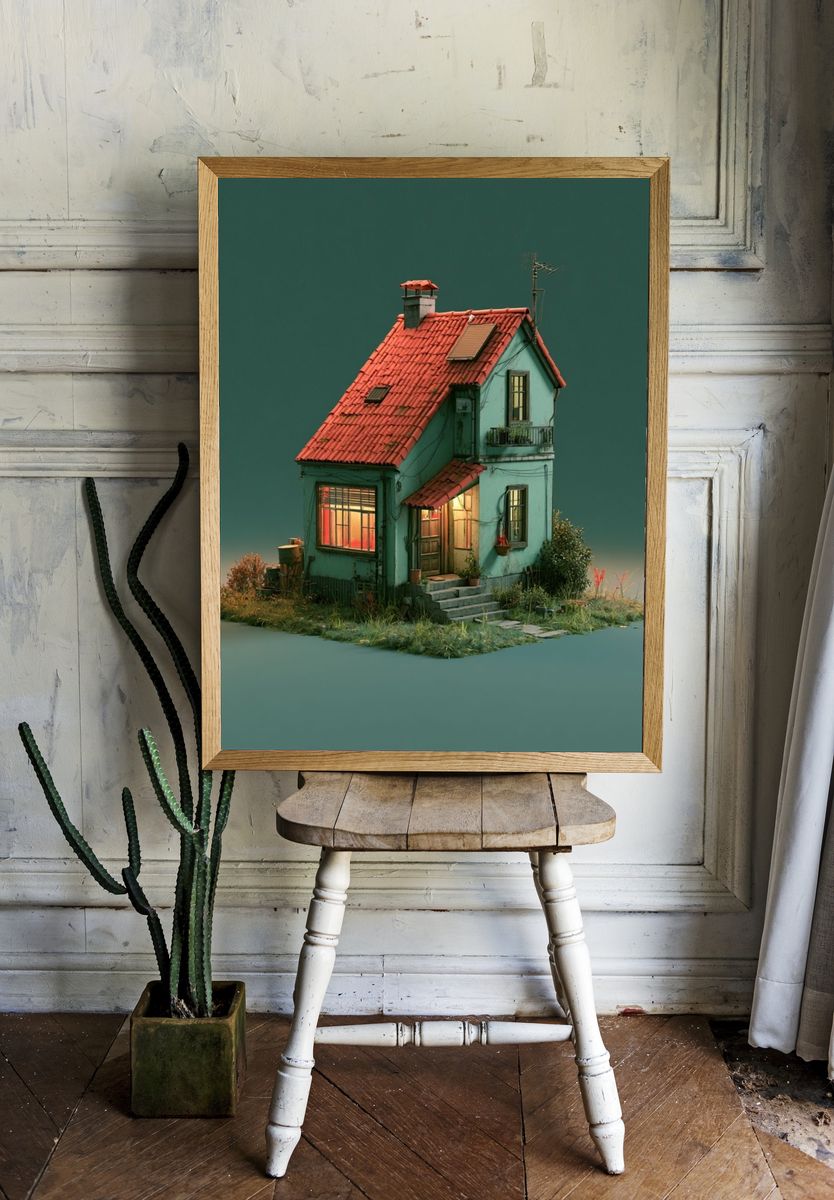Whimsical Cottage Illustration Poster. room preview