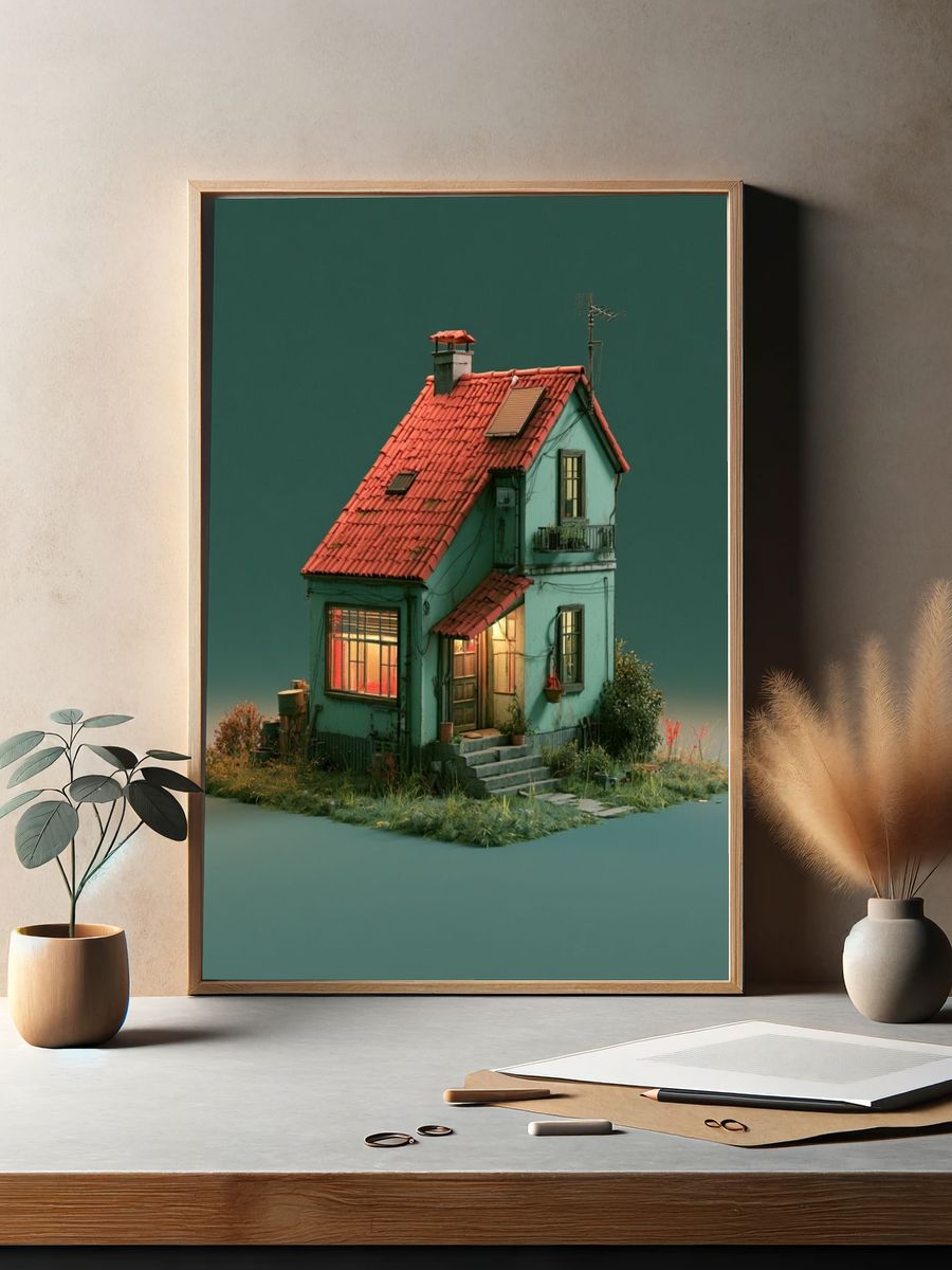 Whimsical Cottage Illustration Poster. — room view 2