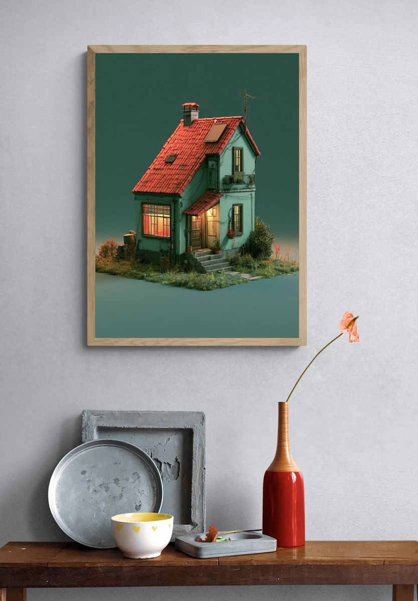 Whimsical Cottage Illustration Poster. — room view 3