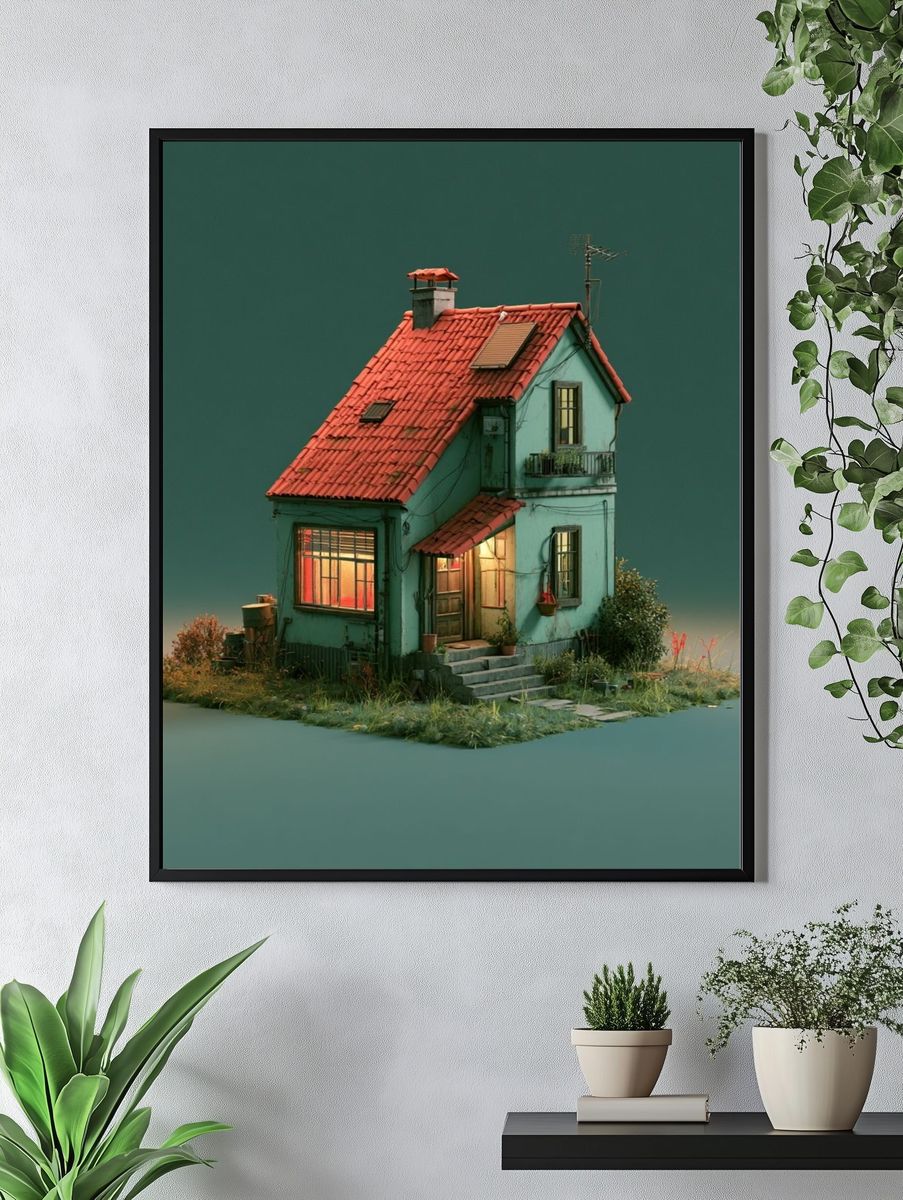 Whimsical Cottage Illustration Poster. — room view 4