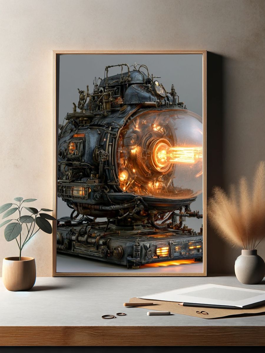 Steampunk Reactor Machine Print. — room view 2