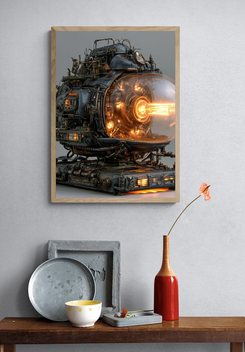 Steampunk Reactor Machine Print. — room view 3