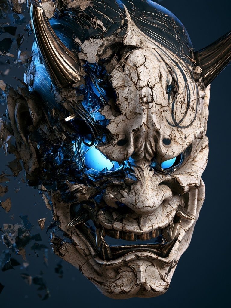 Demonic Oni Mask Illustration Poster. poster — illustration art