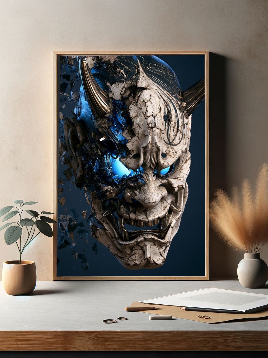 Demonic Oni Mask Illustration Poster. — room view 2