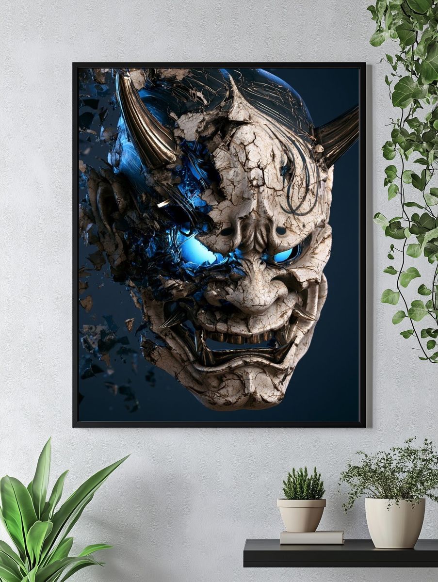 Demonic Oni Mask Illustration Poster. — room view 4