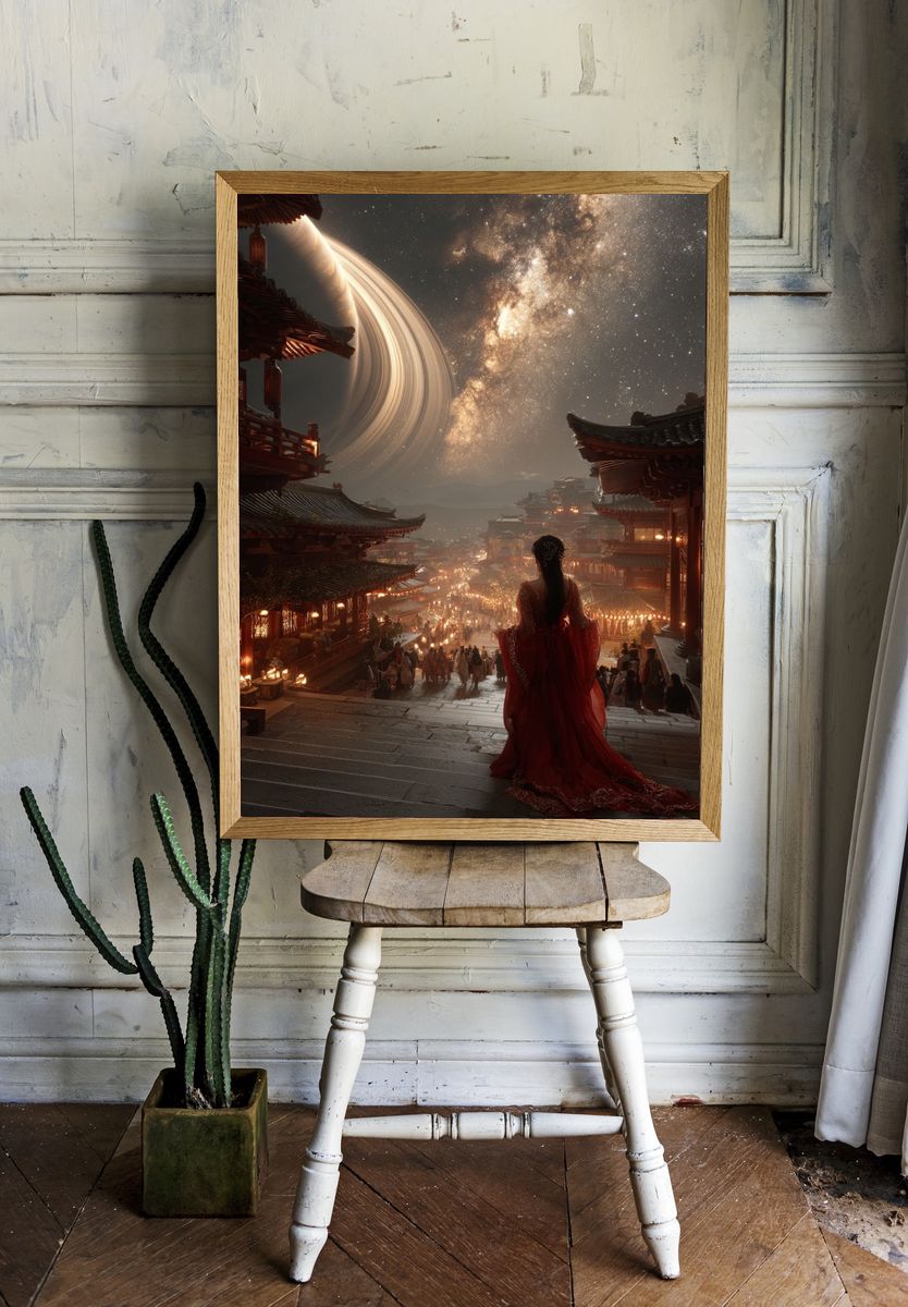 Celestial Temple Nightscape Print. room preview