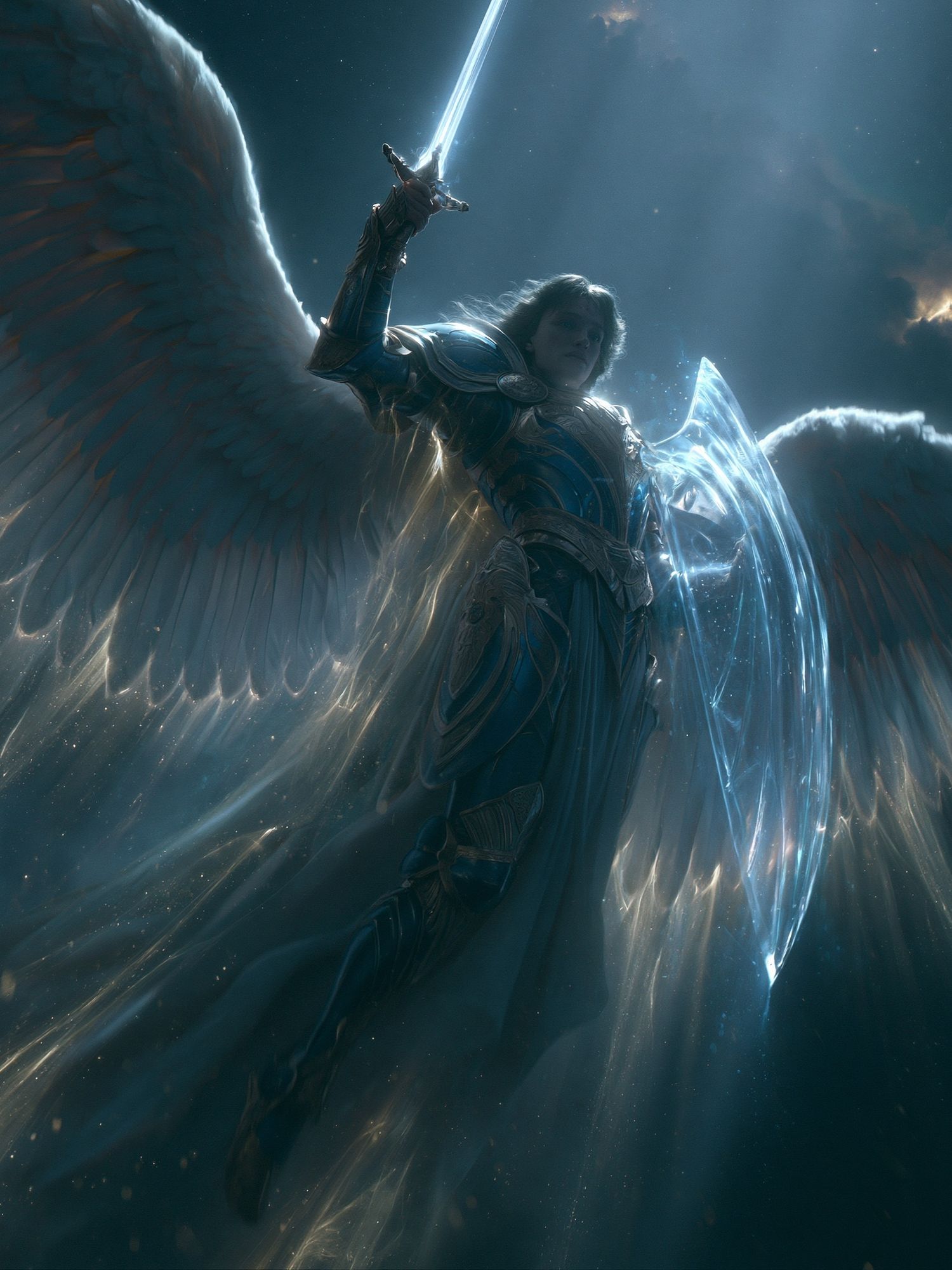Celestial Winged Warrior Fantasy Print. poster detail