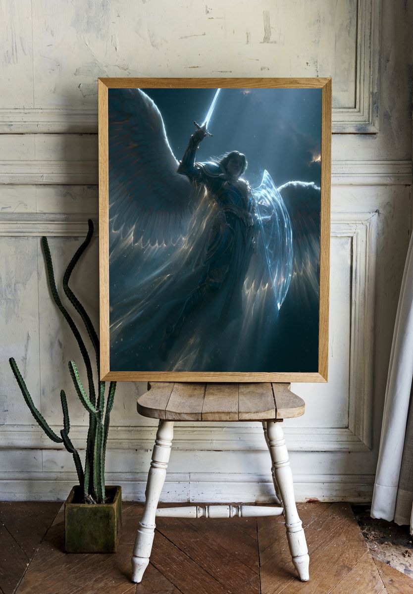 Celestial Winged Warrior Fantasy Print. room preview